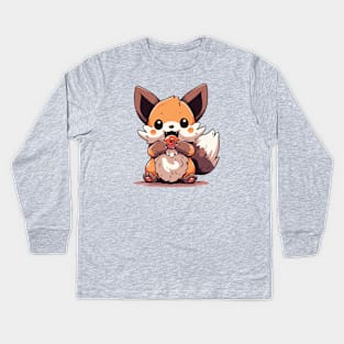 Fox eating a hard candy Kids Long Sleeve T-Shirt